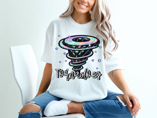 Black Leather Tornadoes Faux Embroidery