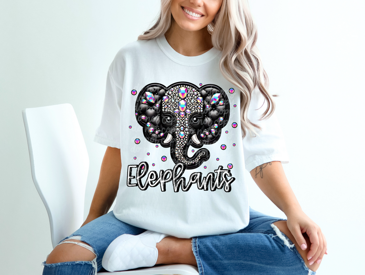 Black Leather Elephants Faux Embroidery