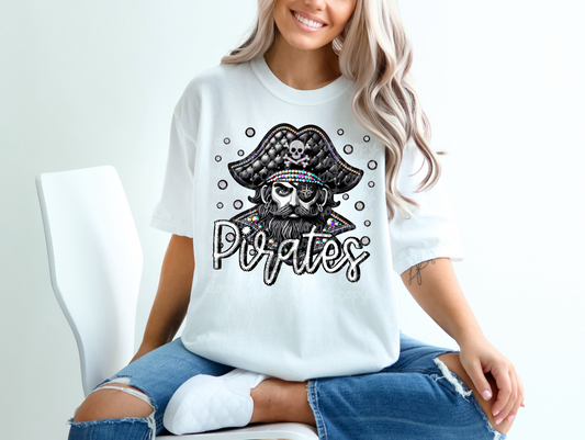 Black Leather Pirates Faux Embroidery