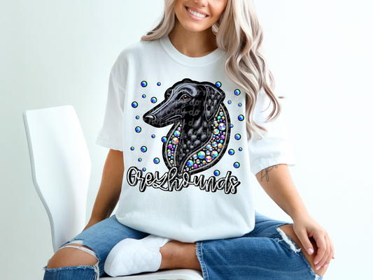 Black Leather Greyhounds Faux Embroidery
