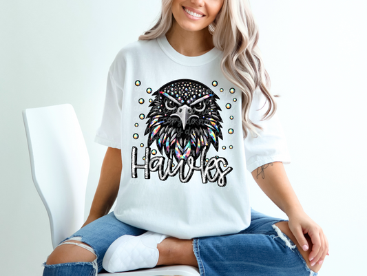 Black Leather Hawks Faux Embroidery
