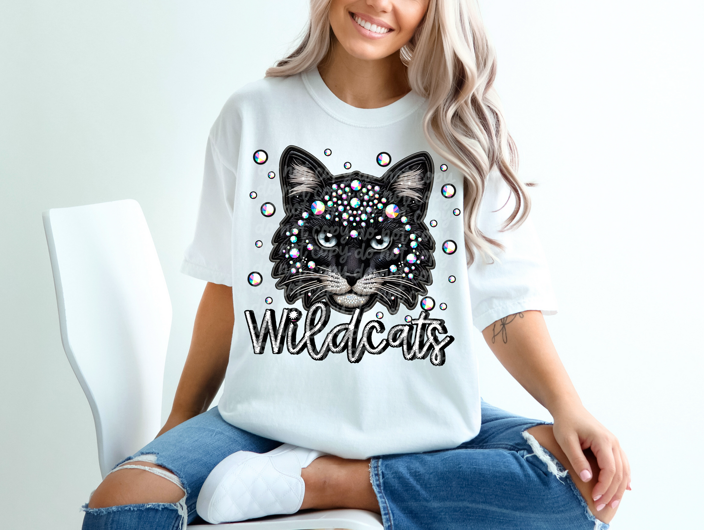 Black Leather Wildcats Faux Embroidery