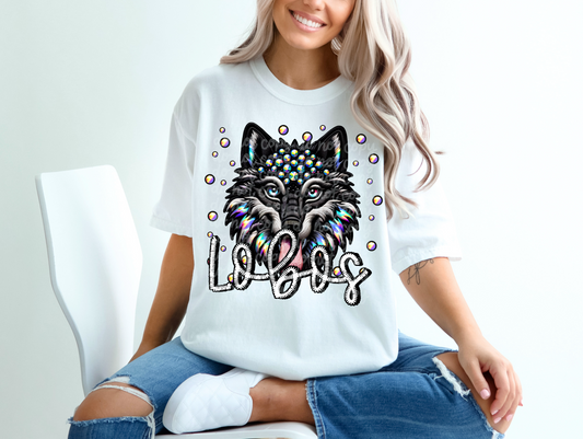 Black Leather Lobos Faux Embroidery