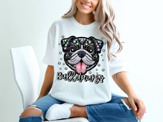 Black Leather Bulldawgs Faux Embroidery