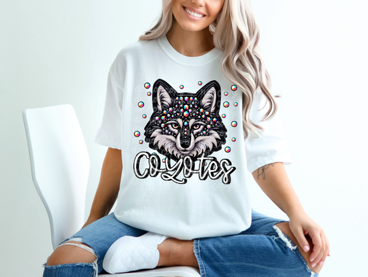 Black Leather Coyotes Faux Embroidery