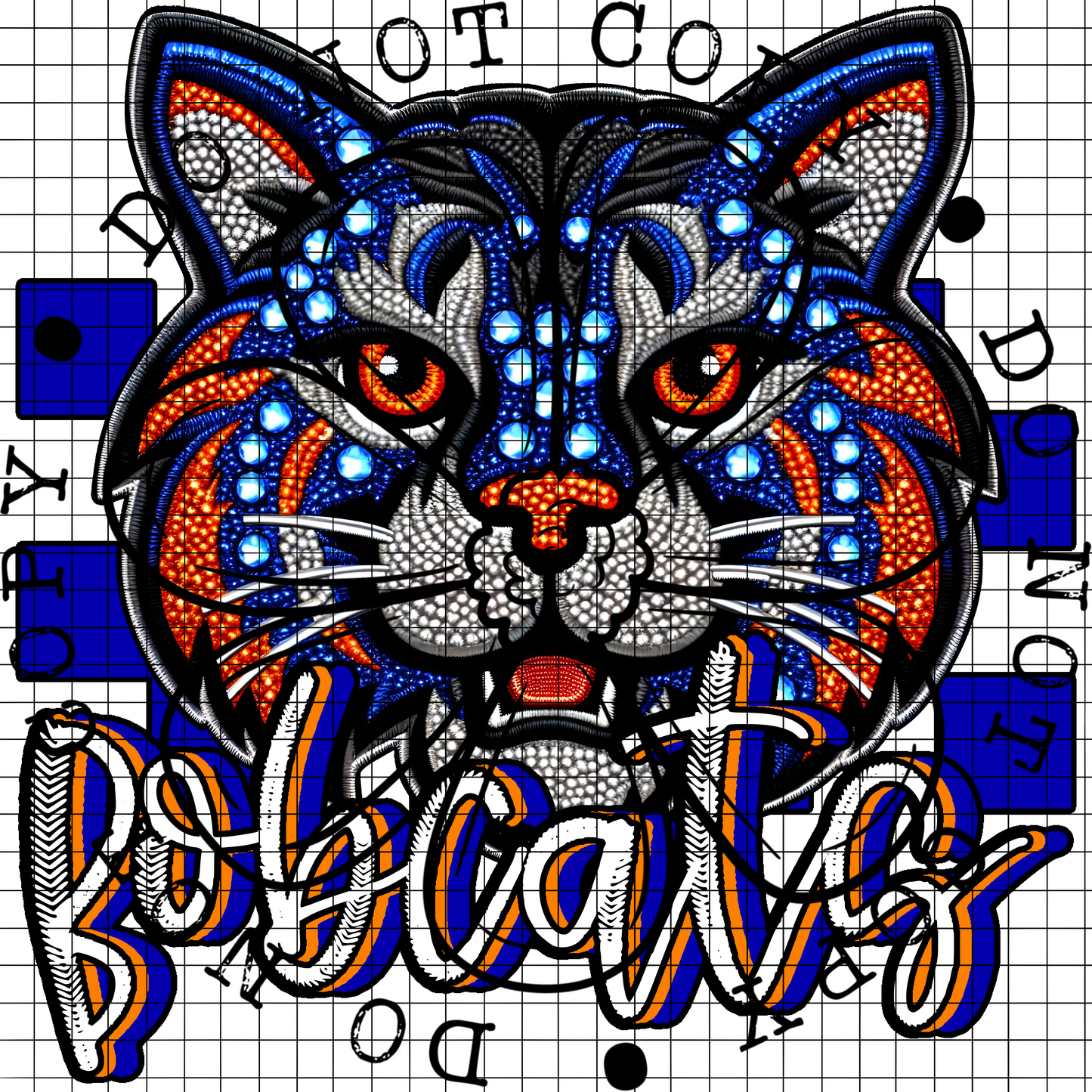 Bobcats (Royal & Orange) Faux Embroidery