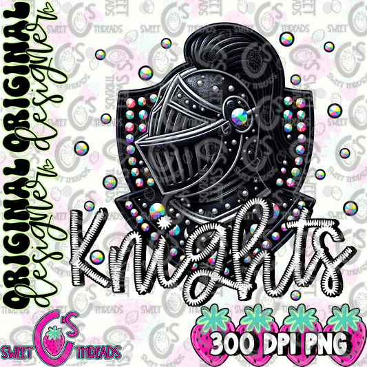 Black Leather Knights Faux Embroidery