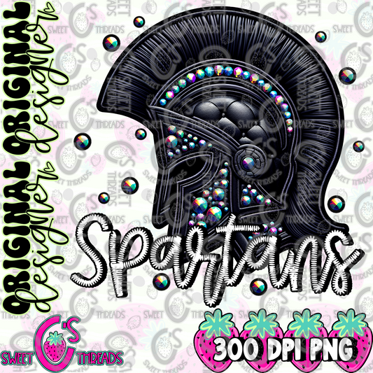 Black Leather Spartans Faux Embroidery