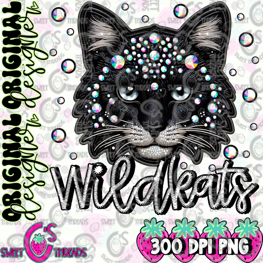 Black Leather Wildkats Faux Embroidery