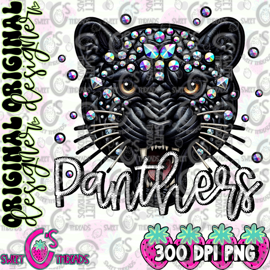 Black Leather Panthers Faux Embroidery