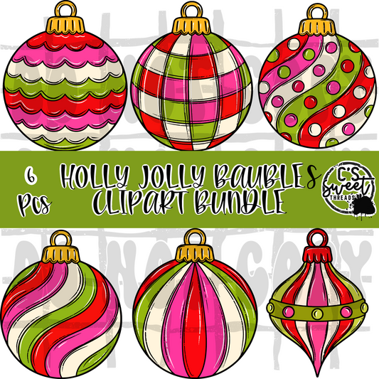 Holly Jolly Baubles Clipart Bundle