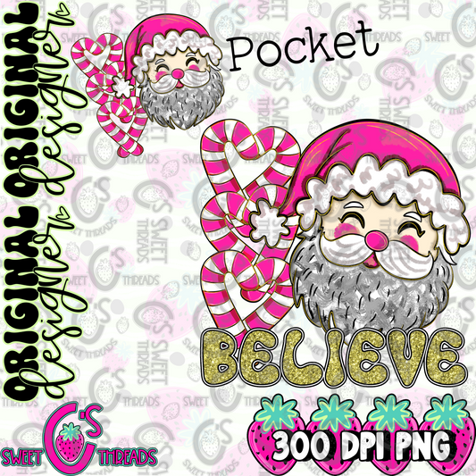 Pink Believe Santa With Pocket