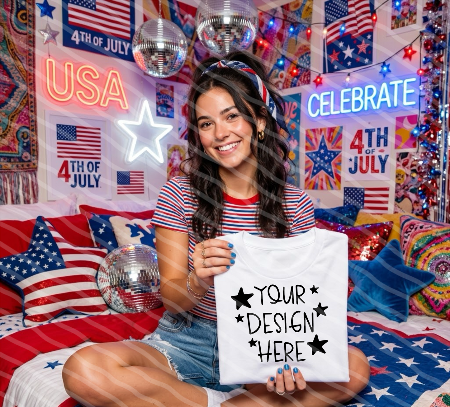 Star Spangled Babe White Tee Hand Held Mock Up