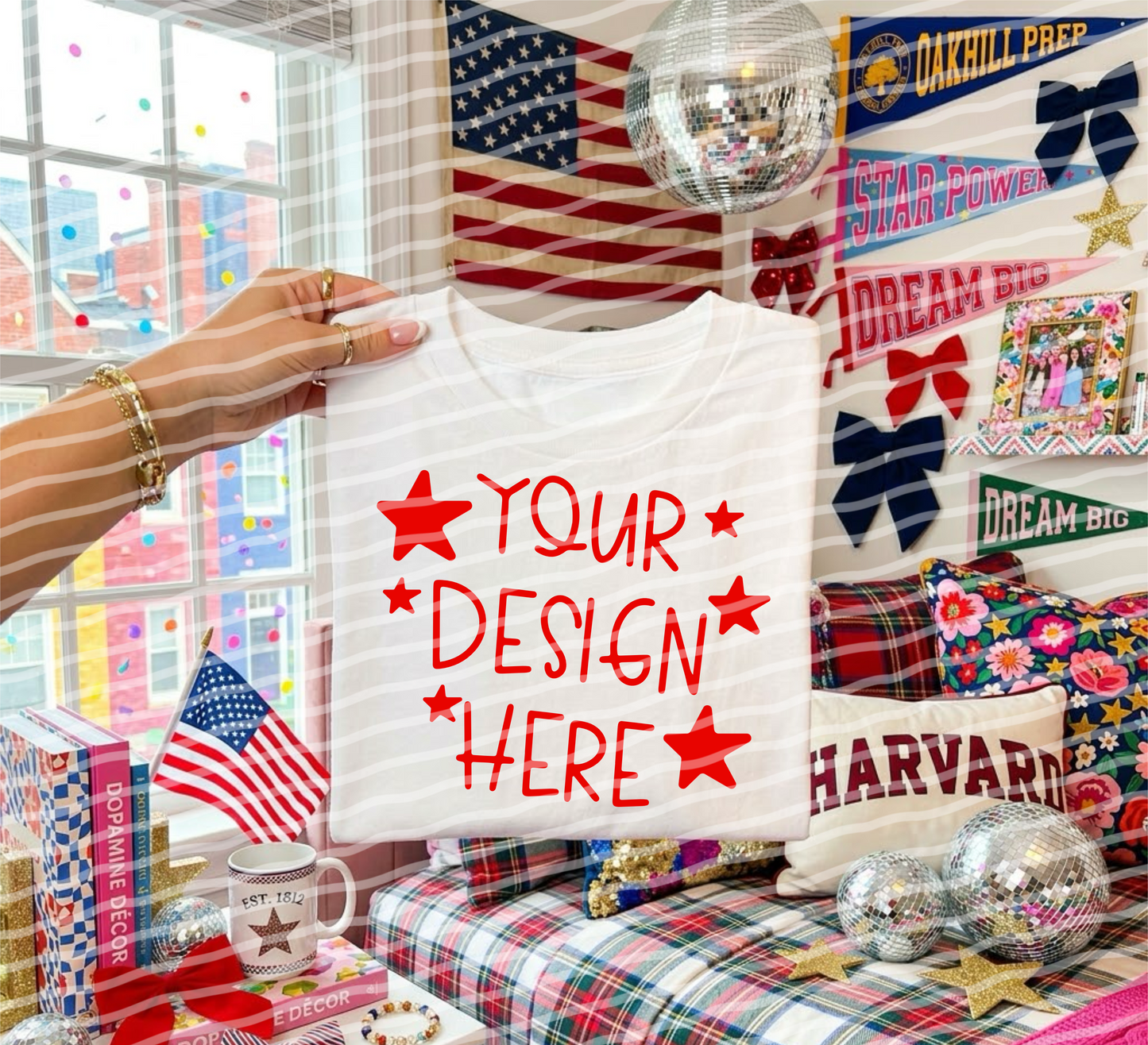Dorm Room Patriotic White Tee Hand Held Mock Up