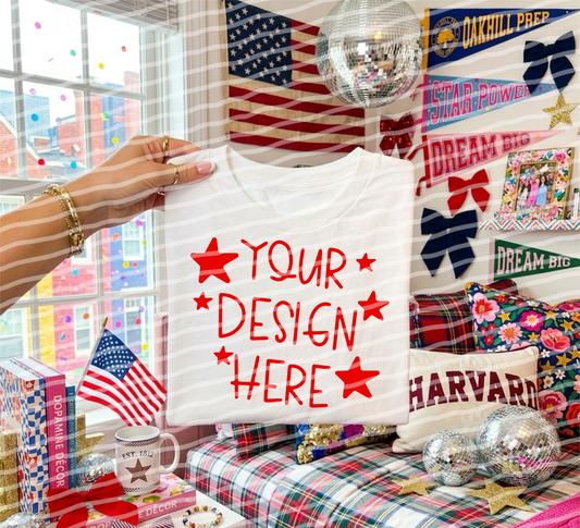 Dorm Room Patriotic White Tee Hand Held Mock Up