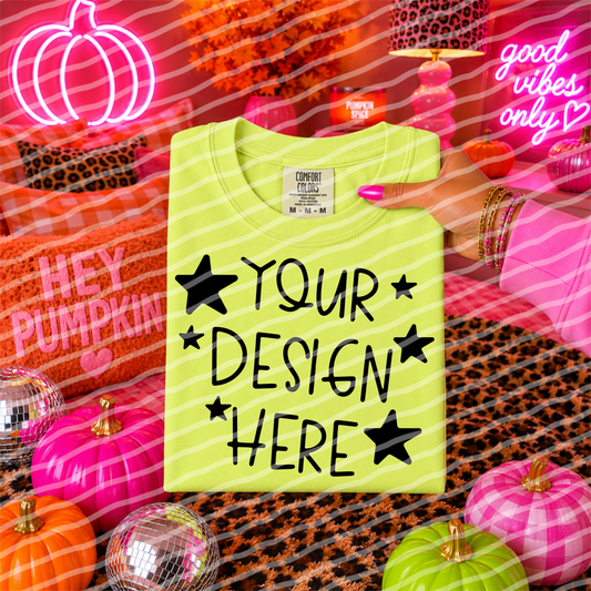 CC Pumpkin Pop Neon Lemon Tee Hand Held Mock Up