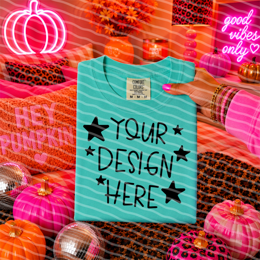 CC Lagoon Blue Pumpkin Pop Tee Hand Held Mock Up