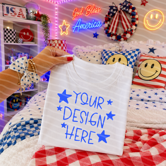 Patriotic All Star White Tee Hand Held  Mock Up