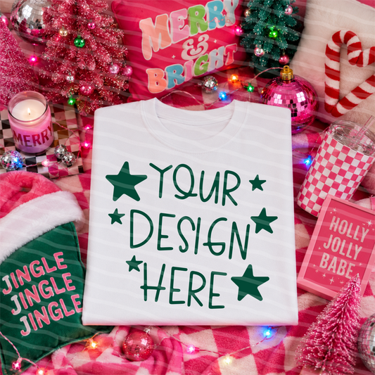 Jingle Babe White Tee Flat Lay Christmas Mock Up