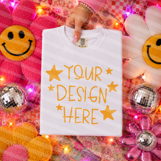 Happy Go Lucky Hand Held White CC Tee Mock Up