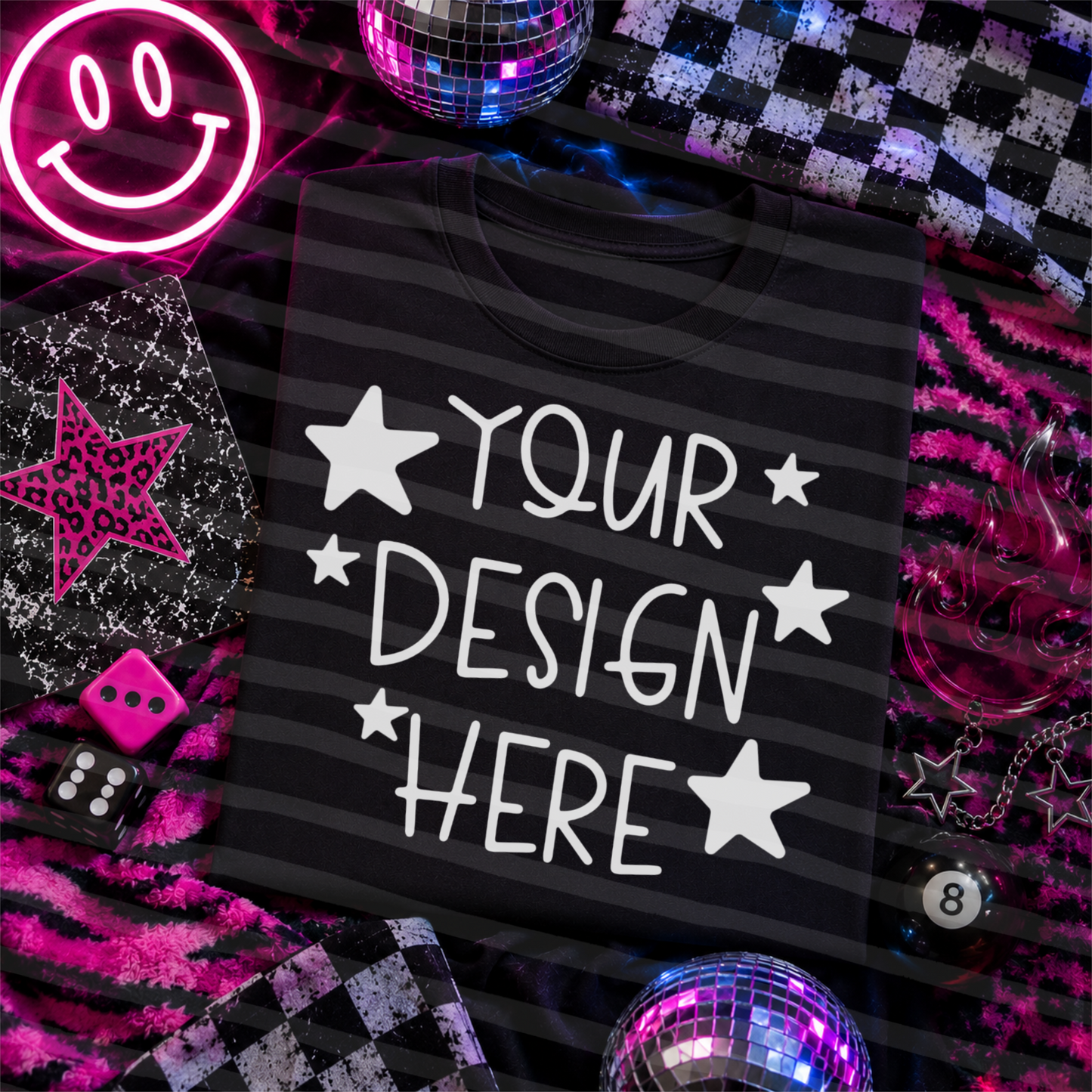 Pink Grunge Flat Lay Black Tshirt Everyday Mockup
