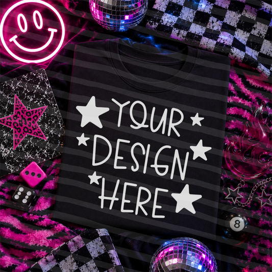 Pink Grunge Flat Lay Black Tshirt Everyday Mockup