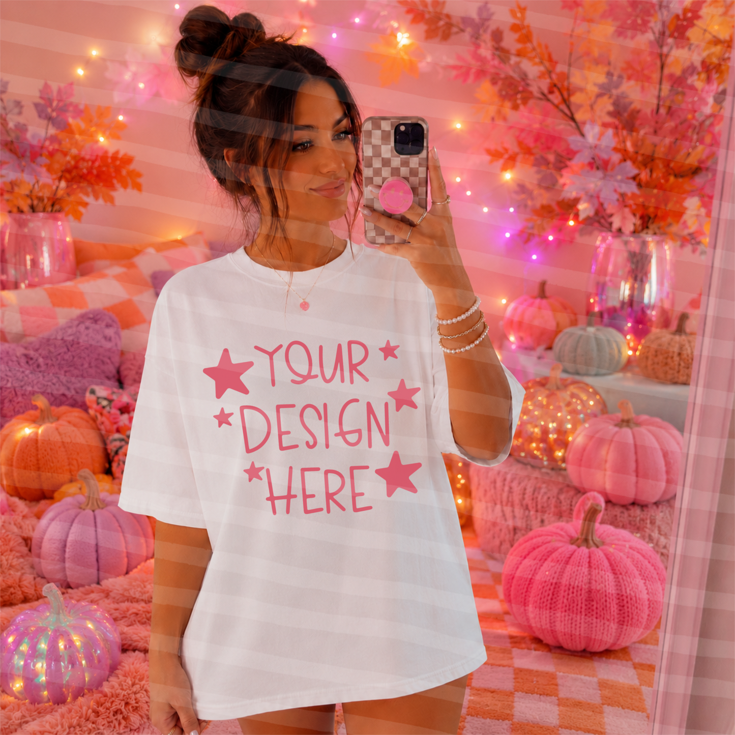 Pumpkin Glow White Tee Fall Mock Up