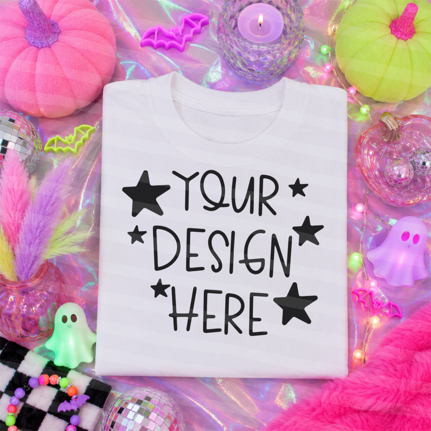 Ooky Spooky White Tee Flat Lay Halloween Mock Up