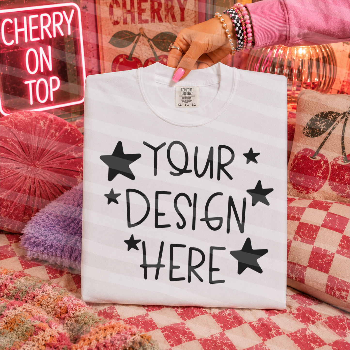 Cherry On Top White CC Tee Hand Held Everyday Mock Up