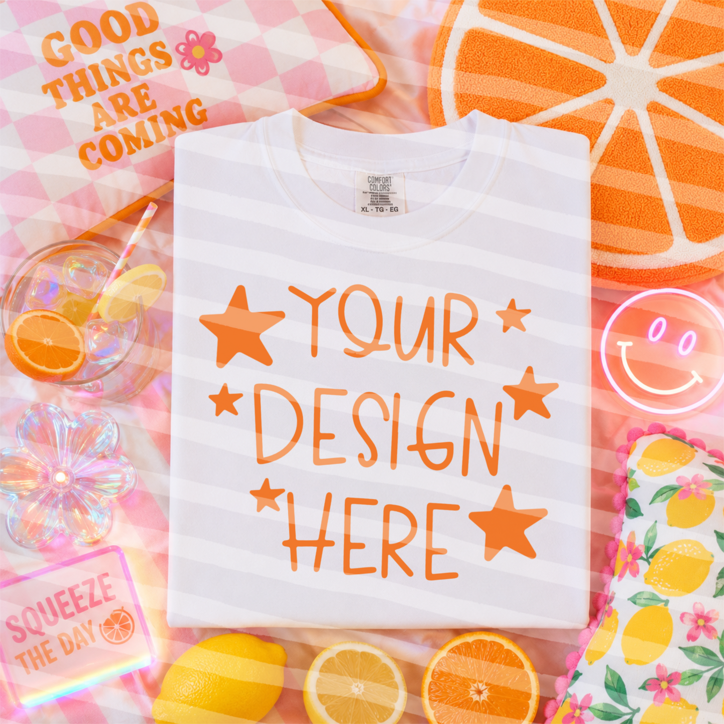 Squeeze The Day White CC Tee Flat Lay Everyday Mock Up
