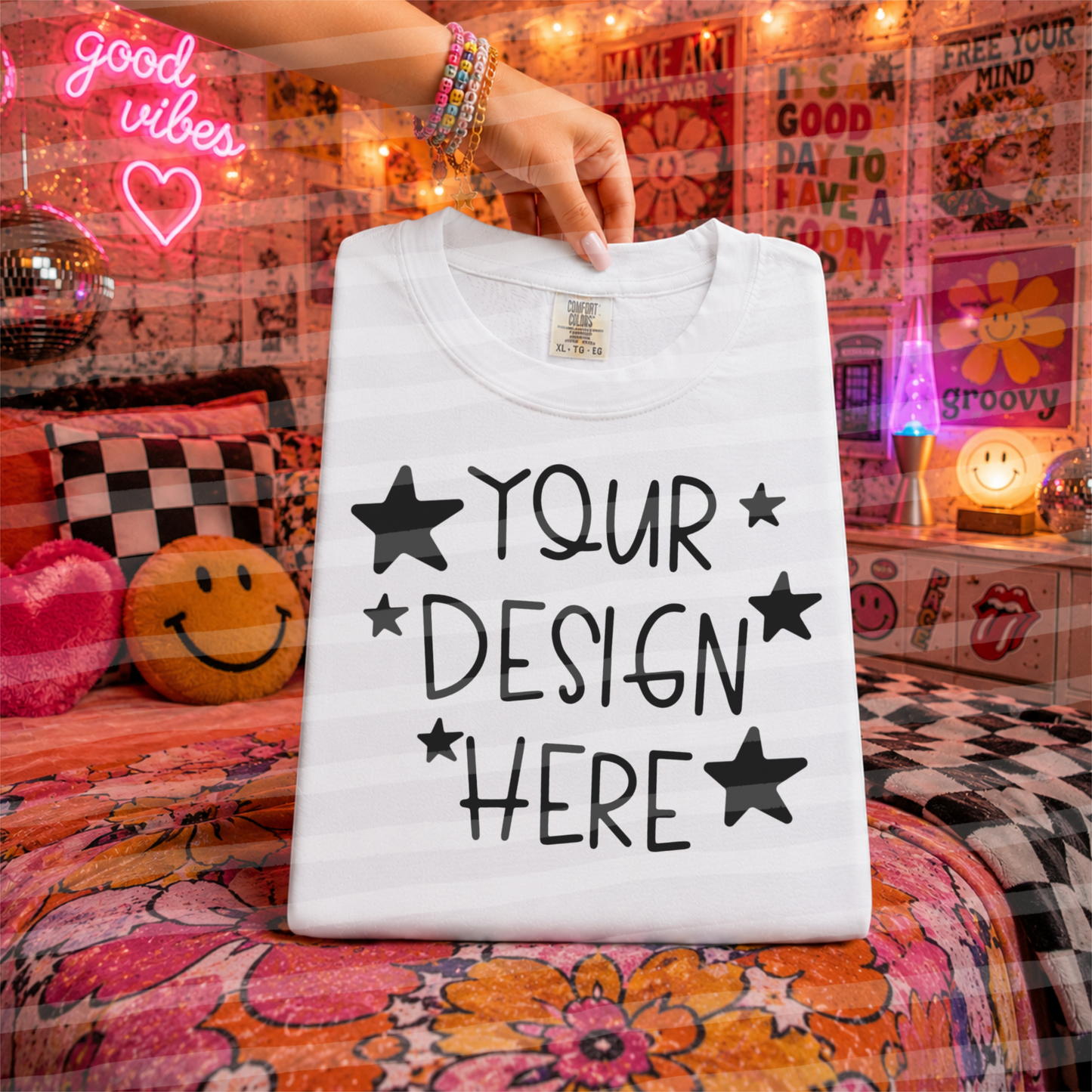 Groovy White CC Tee Hand Held Everyday Mock Up