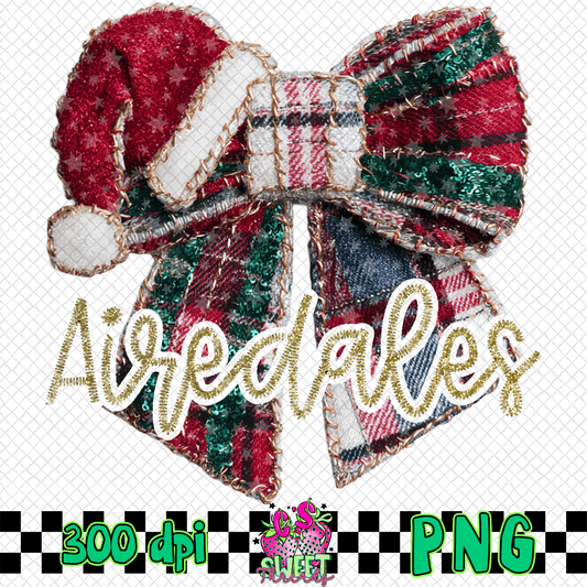 Airedales Faux Embroidered Christmas Bow