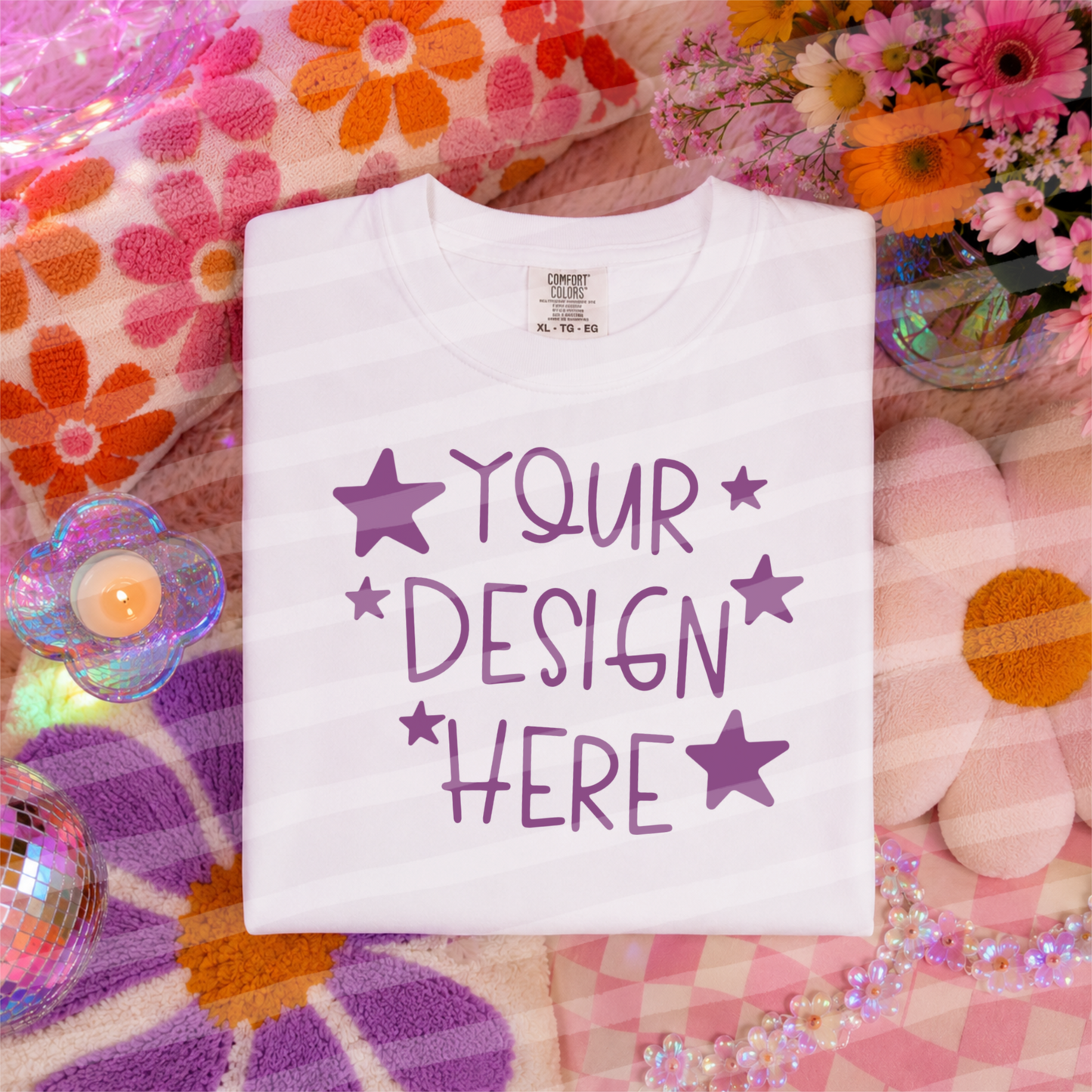 Flower Power White CC Tee Flat Lay Everyday Mock Up