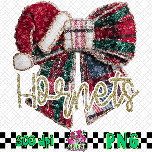 Hornets Faux Embroidered Christmas Bow