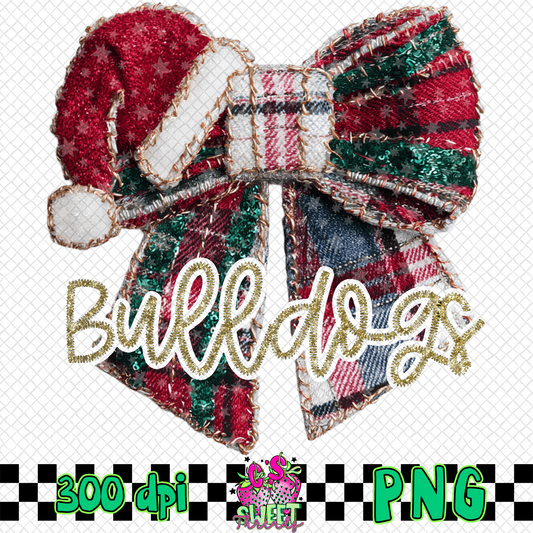 Bulldogs Faux Embroidered Christmas Bow