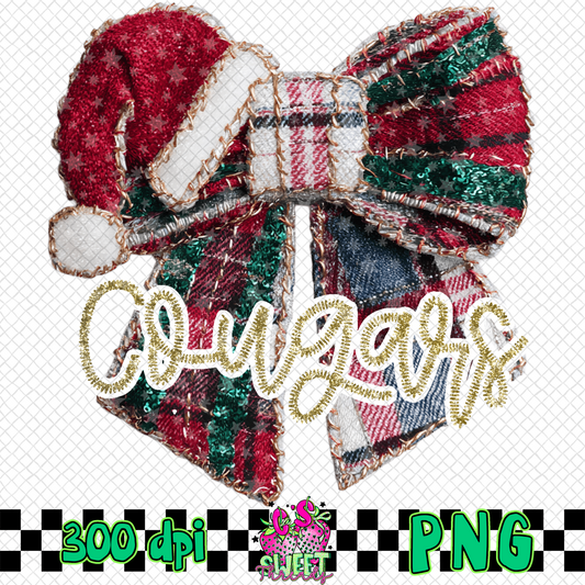 Cougars Faux Embroidered Christmas Bow