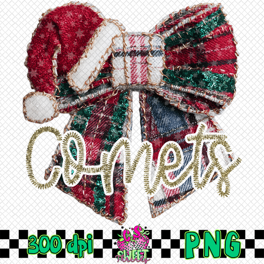 Comets Faux Embroidered Christmas Bow