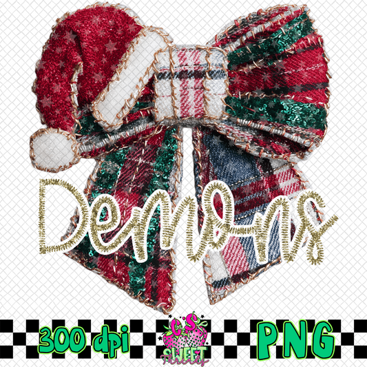Demons Faux Embroidered Christmas Bow