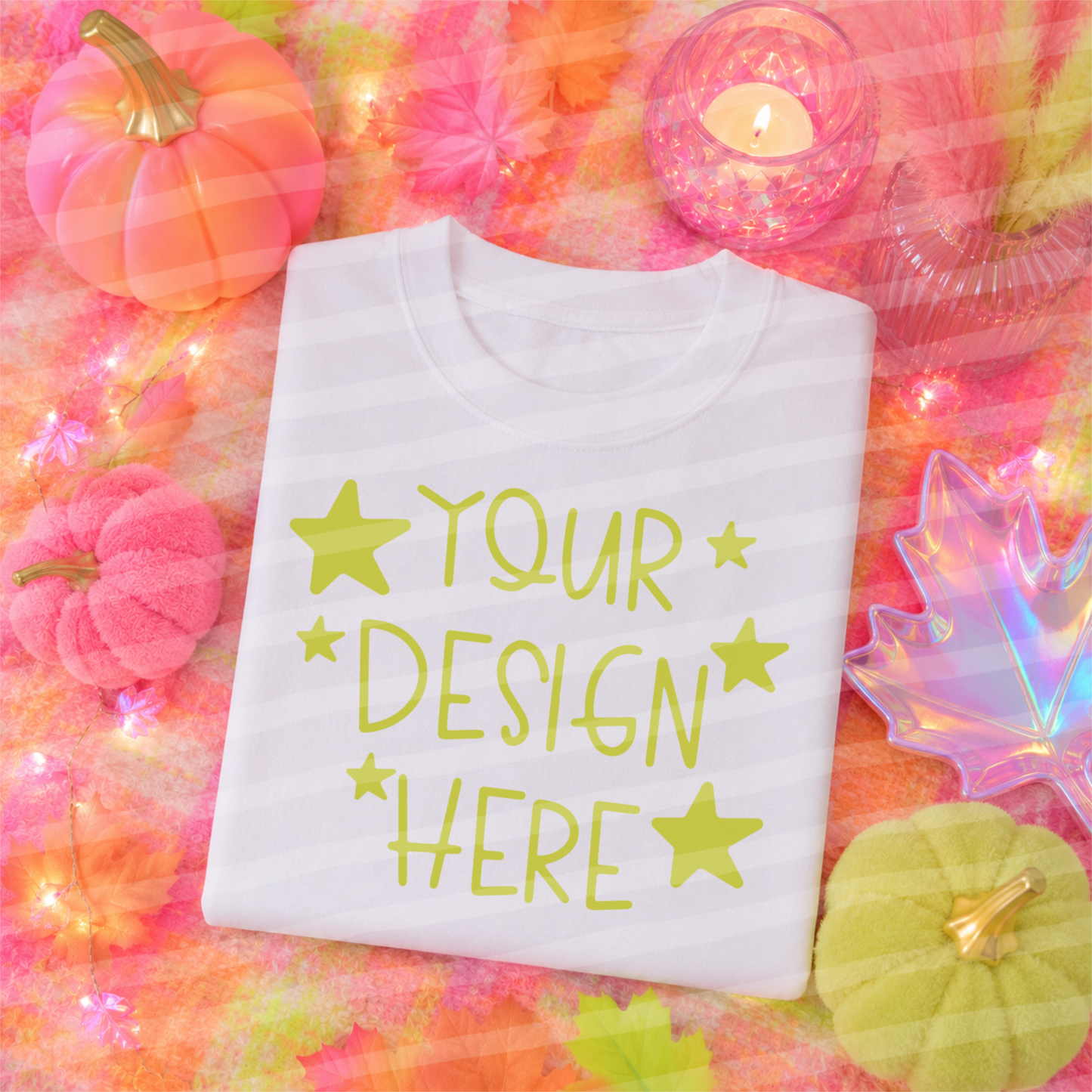 Bright Happy Fall White Tee Flat Lay Fall Mock Up
