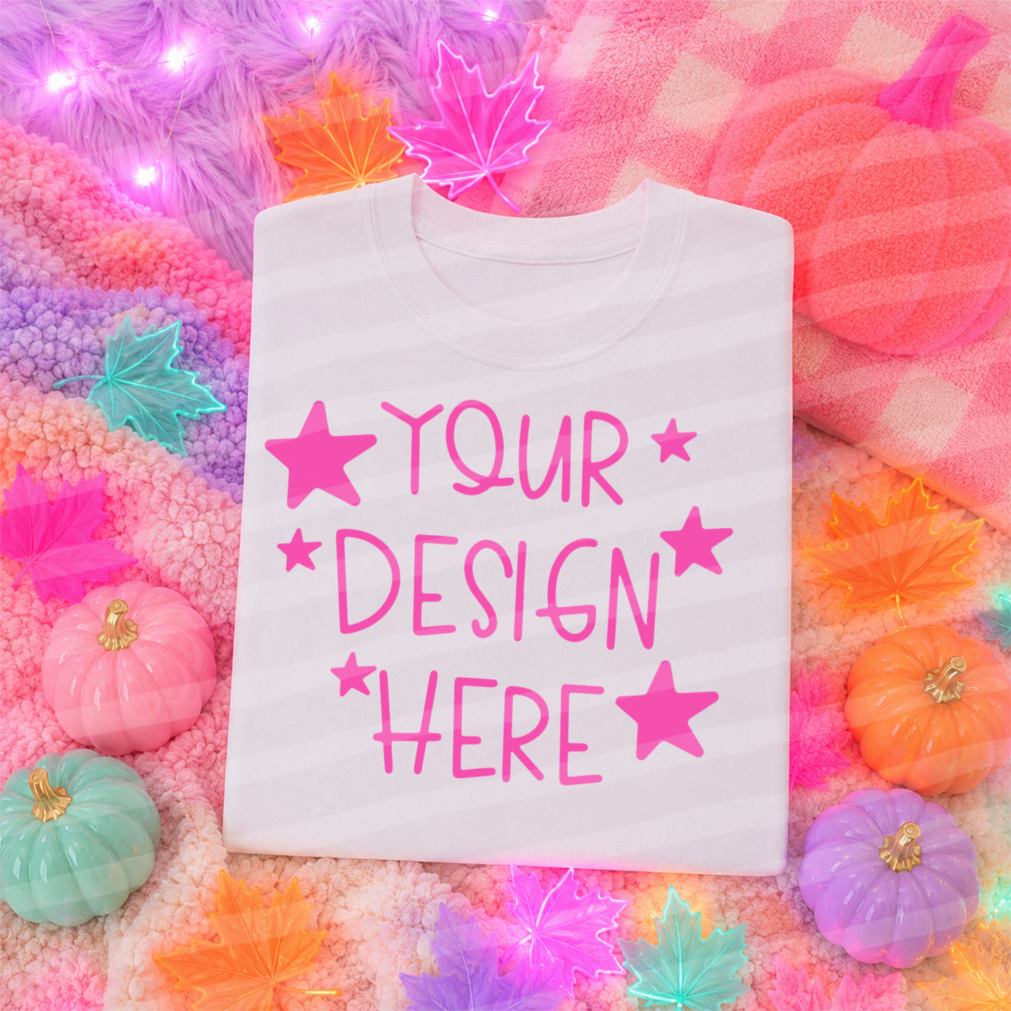 Colorful Fall White Tee Flat Lay Fall Mock Up