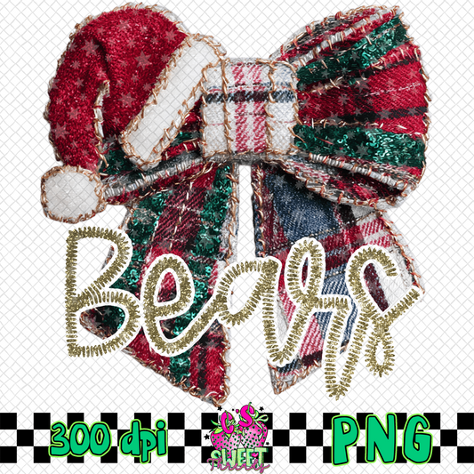 Bears Faux Embroidered Christmas Bow