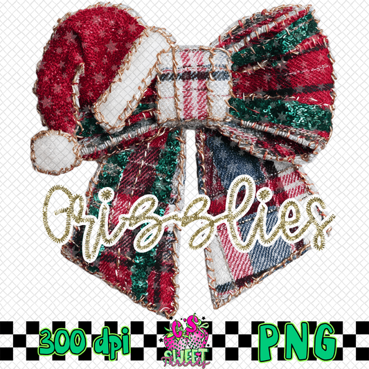 Grizzlies Faux Embroidered Christmas Bow
