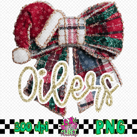 Oilers Faux Embroidered Christmas Bow