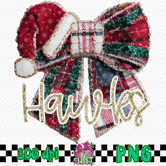 Hawks Faux Embroidered Christmas Bow