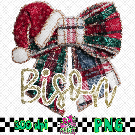 Bison Faux Embroidered Christmas Bow