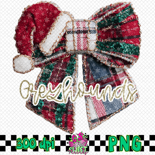 Greyhounds Faux Embroidered Christmas Bow