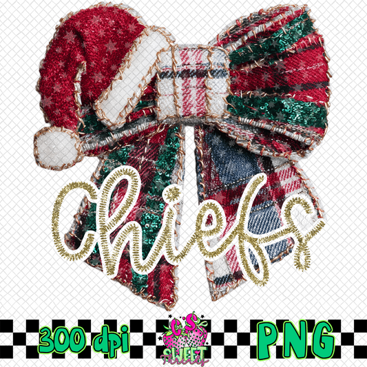 Chiefs Faux Embroidered Christmas Bow