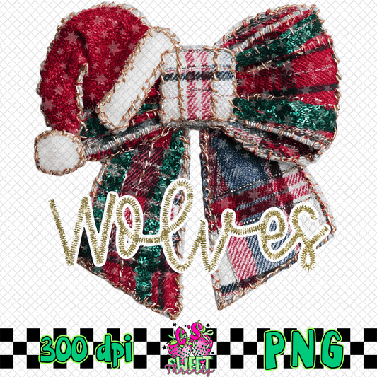 Wolves Faux Embroidered Christmas Bow