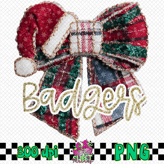 Badgers Faux Embroidered Christmas Bow