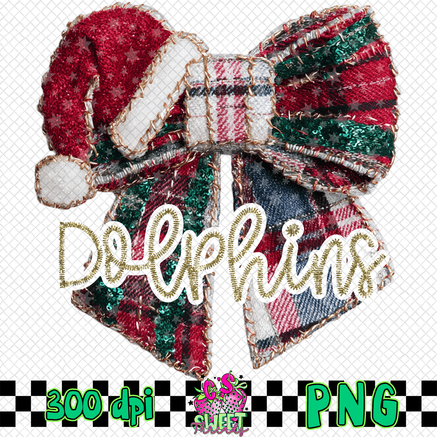 Dolphins Faux Embroidered Christmas Bow